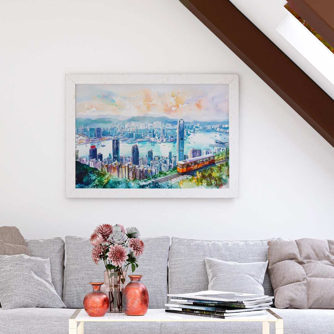 Hong Kong Watercolor Poster Landscape Wall Art Hong Kong Wall Hanging Home Décor Hong Kong Gift Art Lovers China Wall Art