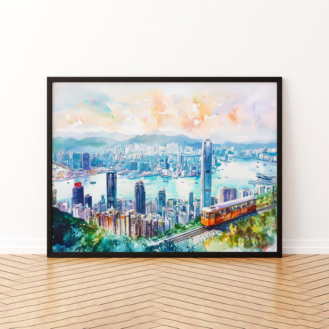 Hong Kong Watercolor Poster Landscape Wall Art Hong Kong Wall Hanging Home Décor Hong Kong Gift Art Lovers China Wall Art