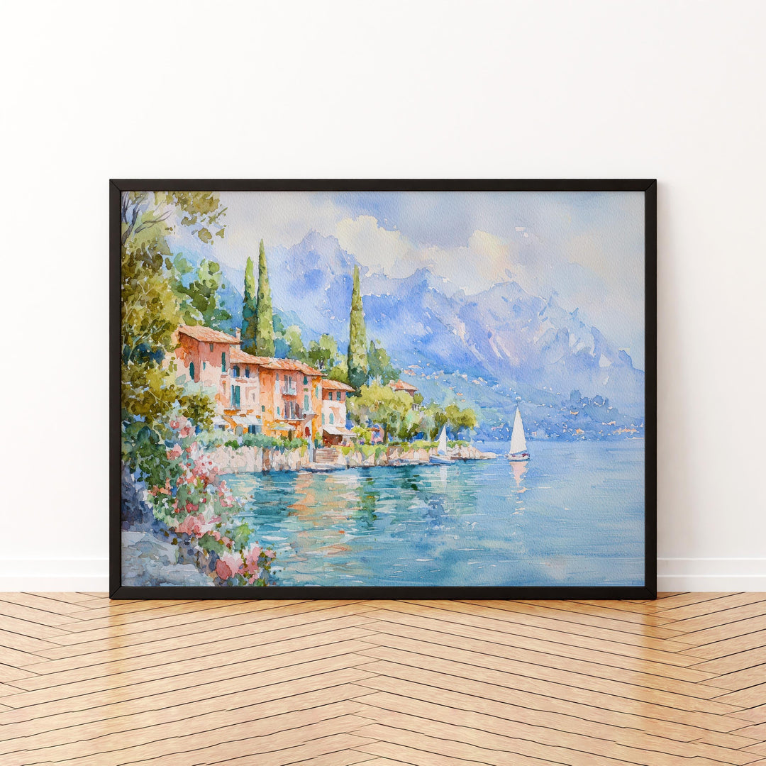 Lake Garda Watercolor Poster Landscape Wall Art Lake Garda Wall Hanging Home Décor Lake Garda Gift Art Lovers Italy Wall Art