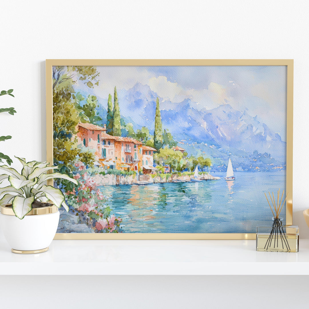 Lake Garda Watercolor Poster Landscape Wall Art Lake Garda Wall Hanging Home Décor Lake Garda Gift Art Lovers Italy Wall Art