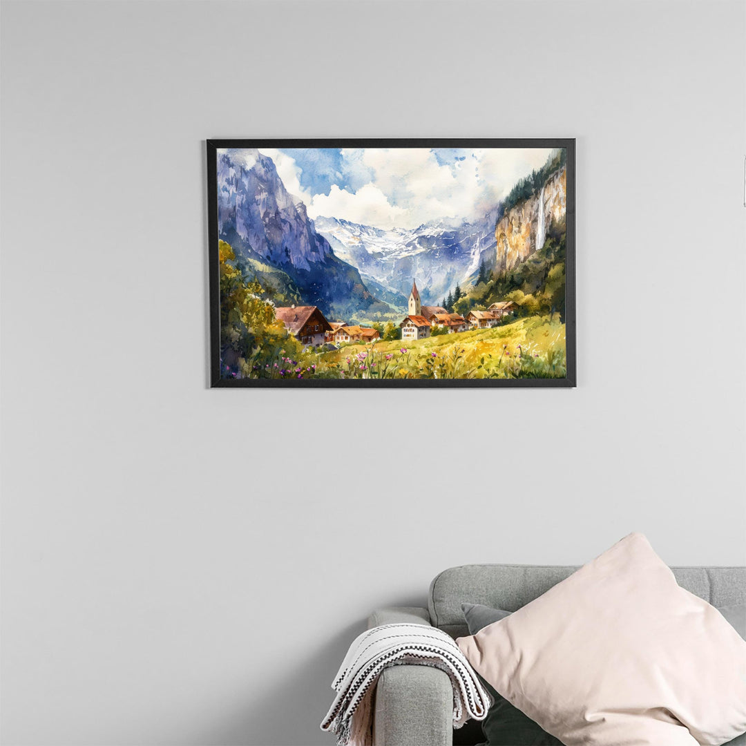 Lauterbrunnen Watercolor Poster Landscape Wall Art Lauterbrunnen Wall Hanging Home Décor Lauterbrunnen Gift Art Lovers Switzerland Wall Art