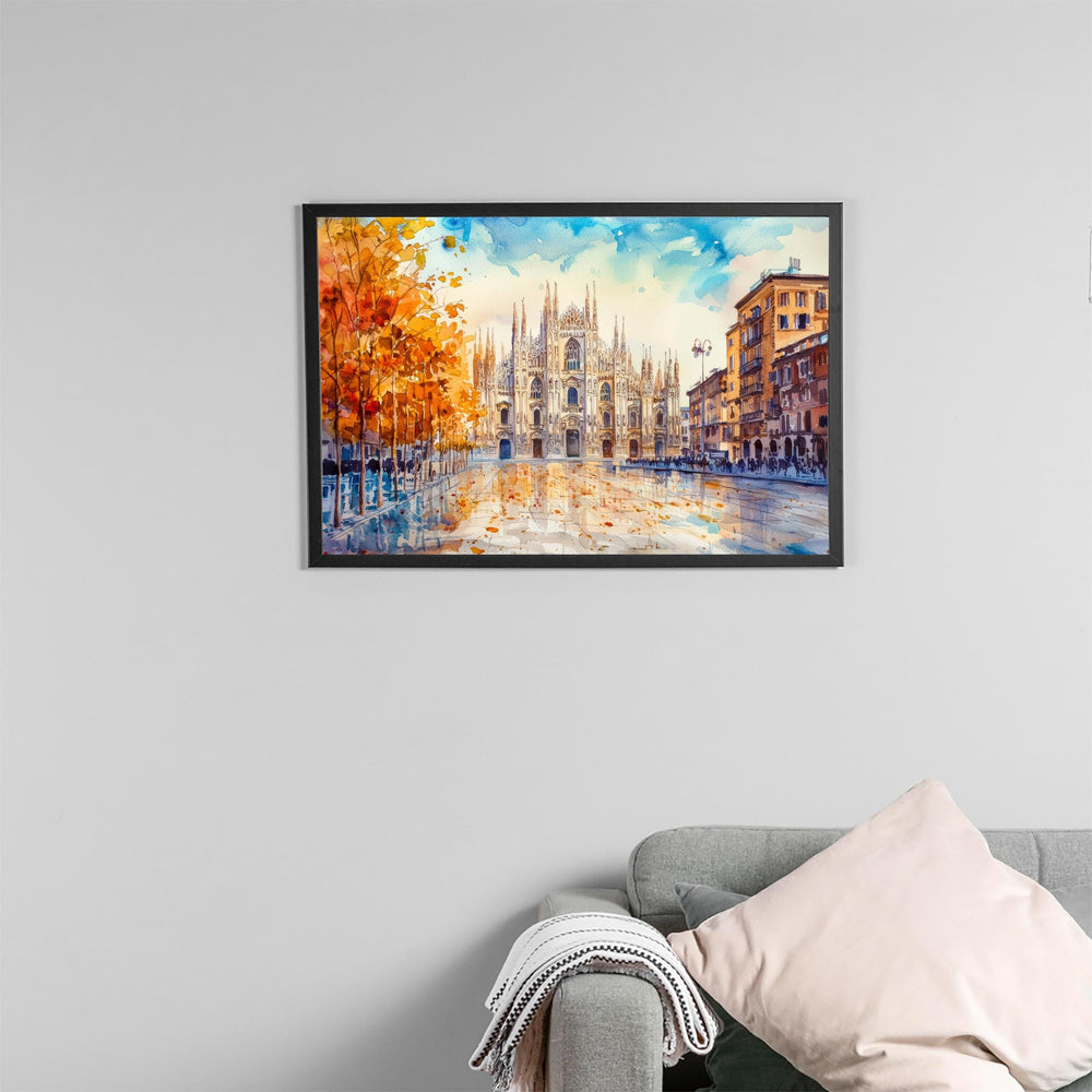 Milan Watercolor Poster Landscape Wall Art Milan Wall Hanging Home Décor Milan Gift Art Lovers Italy Wall Art