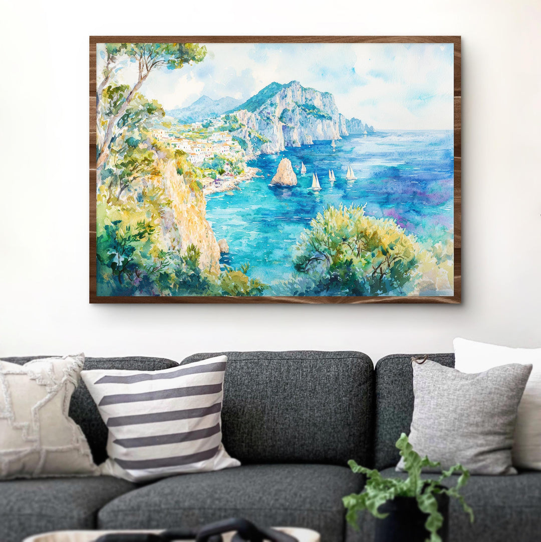 Capri Watercolor Poster Landscape Wall Art Capri Wall Hanging Home Décor Capri Gift Art Lovers Italy Wall Art
