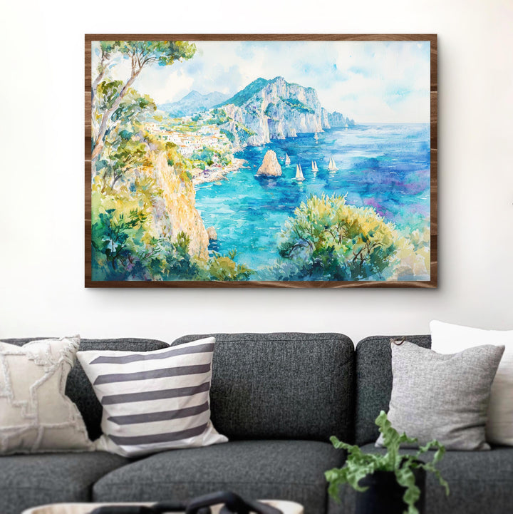 Capri Watercolor Poster Landscape Wall Art Capri Wall Hanging Home Décor Capri Gift Art Lovers Italy Wall Art