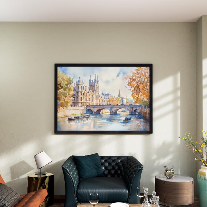 Cambridge Watercolor Poster Landscape Wall Art Cambridge Wall Hanging Home Décor Cambridge Gift Art Lovers United Kingdom Wall Art