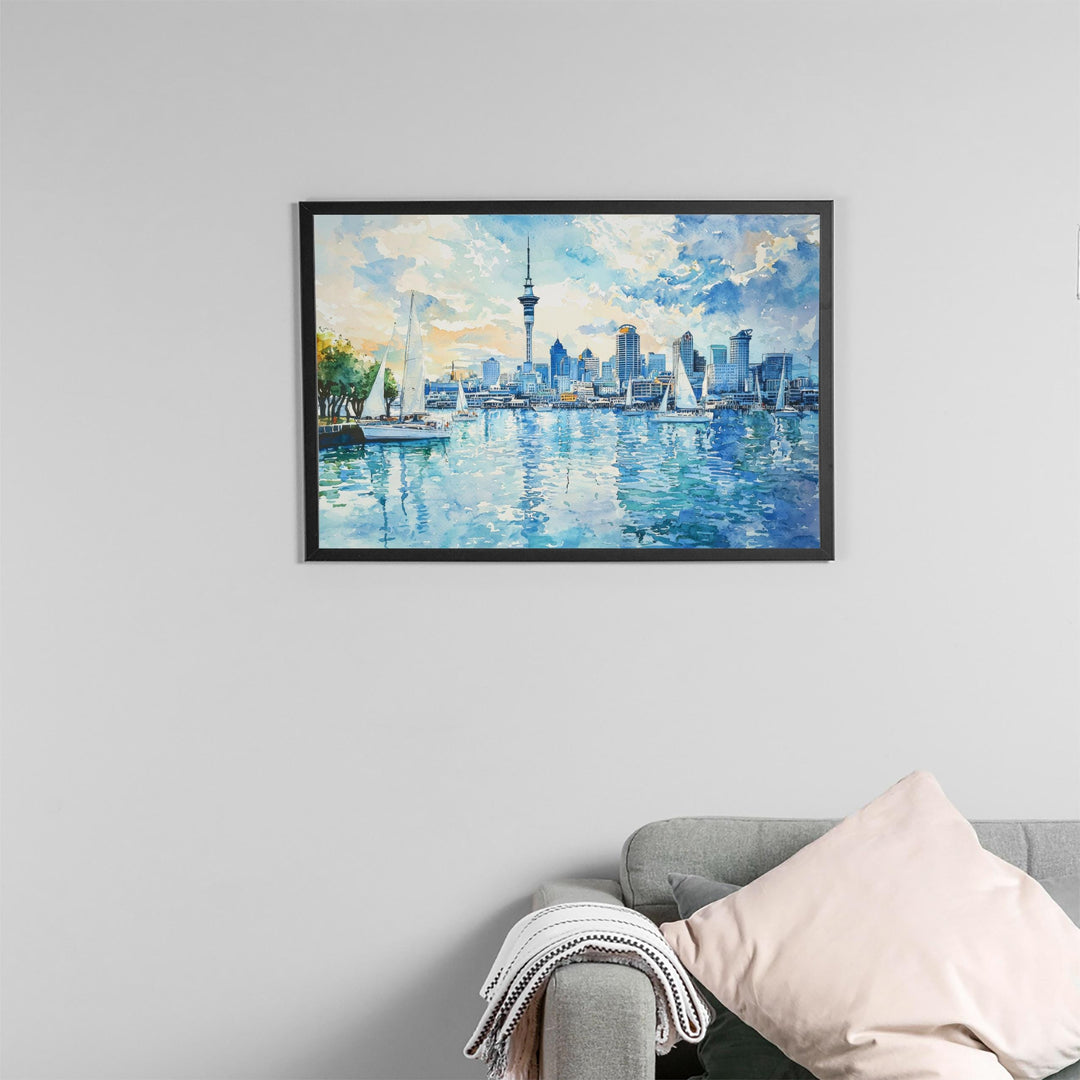 Auckland Watercolor Poster Landscape Wall Art Auckland Wall Hanging Home Décor Auckland Gift Art Lovers New Zealand Wall Art