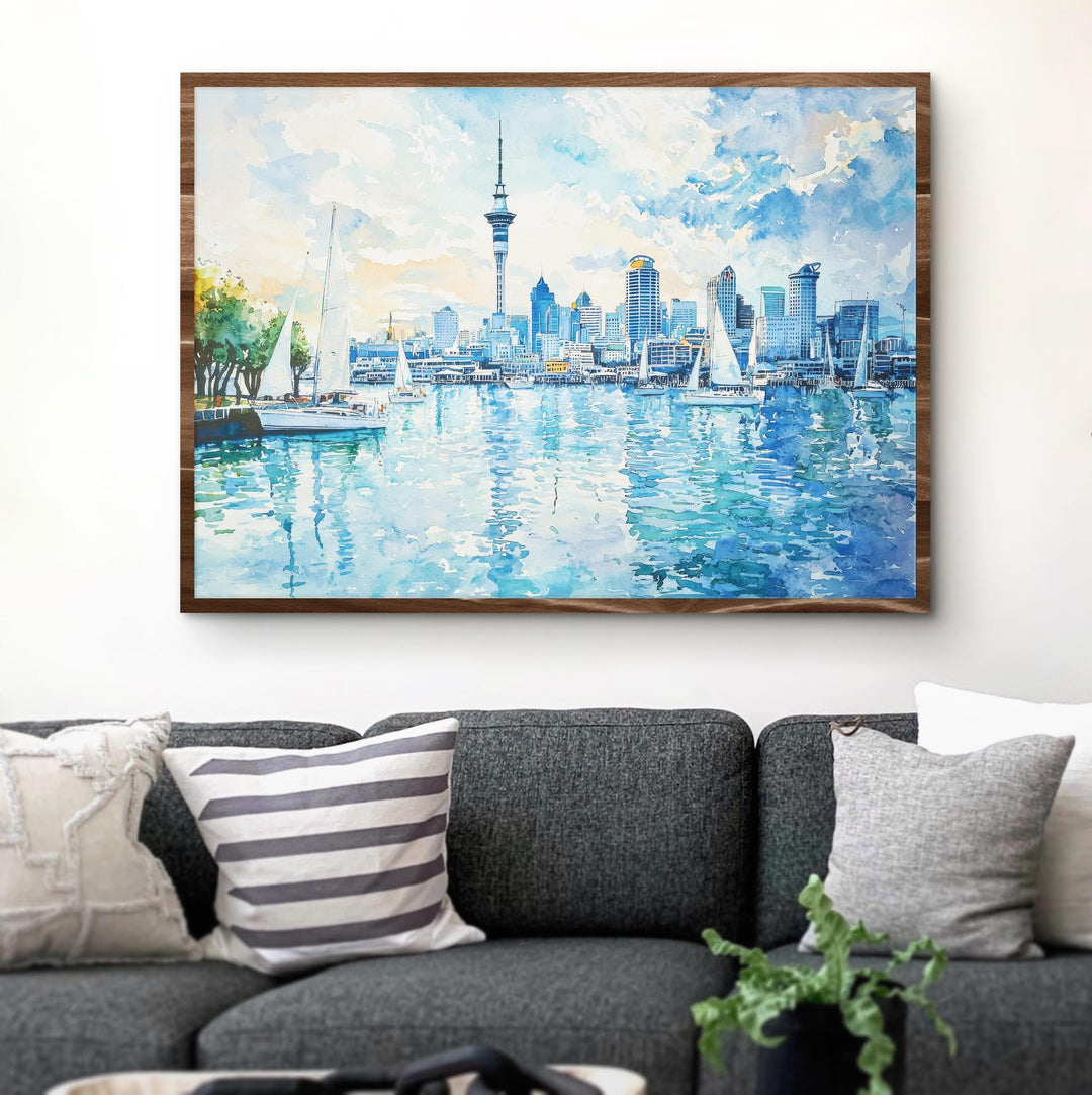 Auckland Watercolor Poster Landscape Wall Art Auckland Wall Hanging Home Décor Auckland Gift Art Lovers New Zealand Wall Art