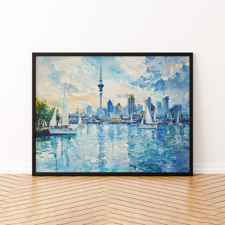 Auckland Watercolor Poster Landscape Wall Art Auckland Wall Hanging Home Décor Auckland Gift Art Lovers New Zealand Wall Art
