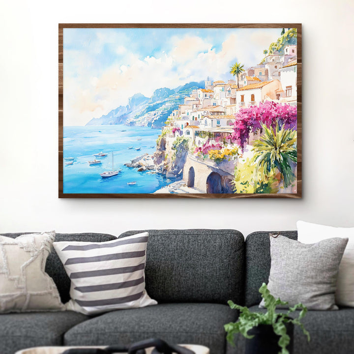 Amalfi Watercolor Poster Landscape Wall Art Amalfi Wall Hanging Home Décor Amalfi Gift Art Lovers Italy Wall Art