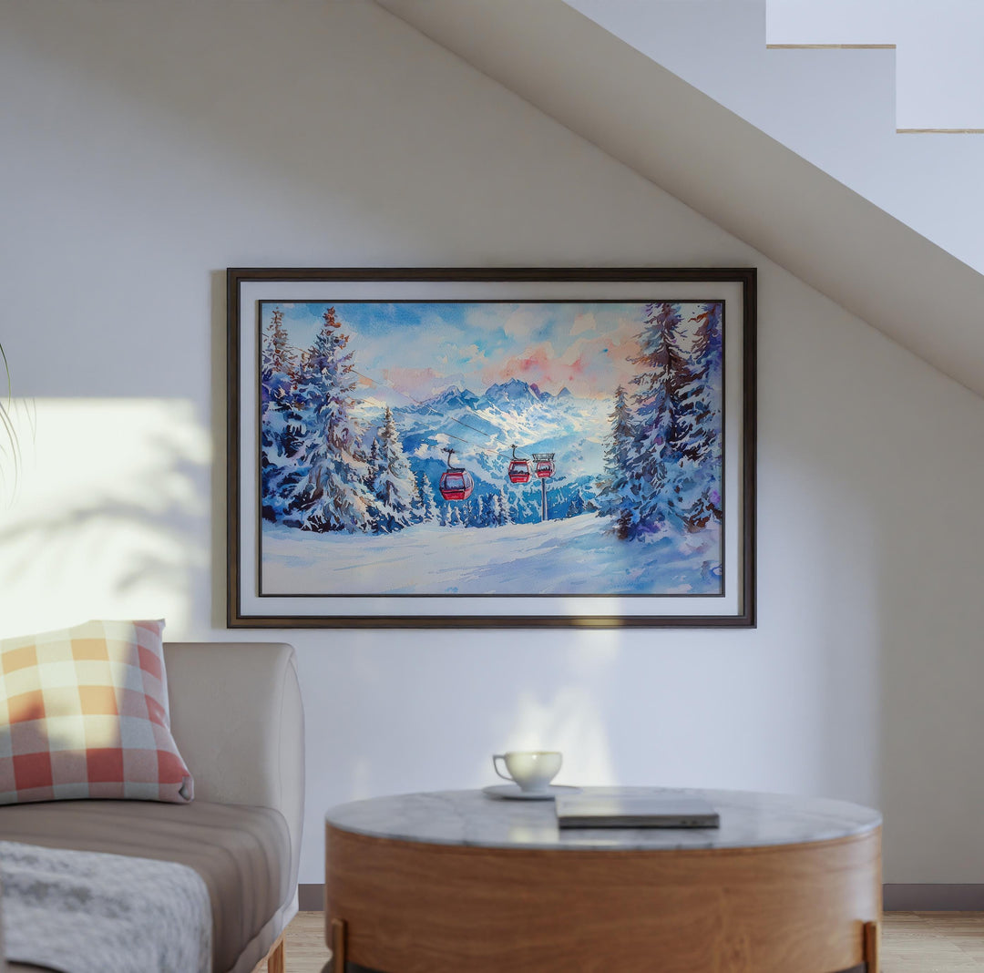 La Plagne Watercolor Poster Landscape Wall Art La Plagne Wall Hanging Home Décor La Plagne Gift Art Lovers France Wall Art