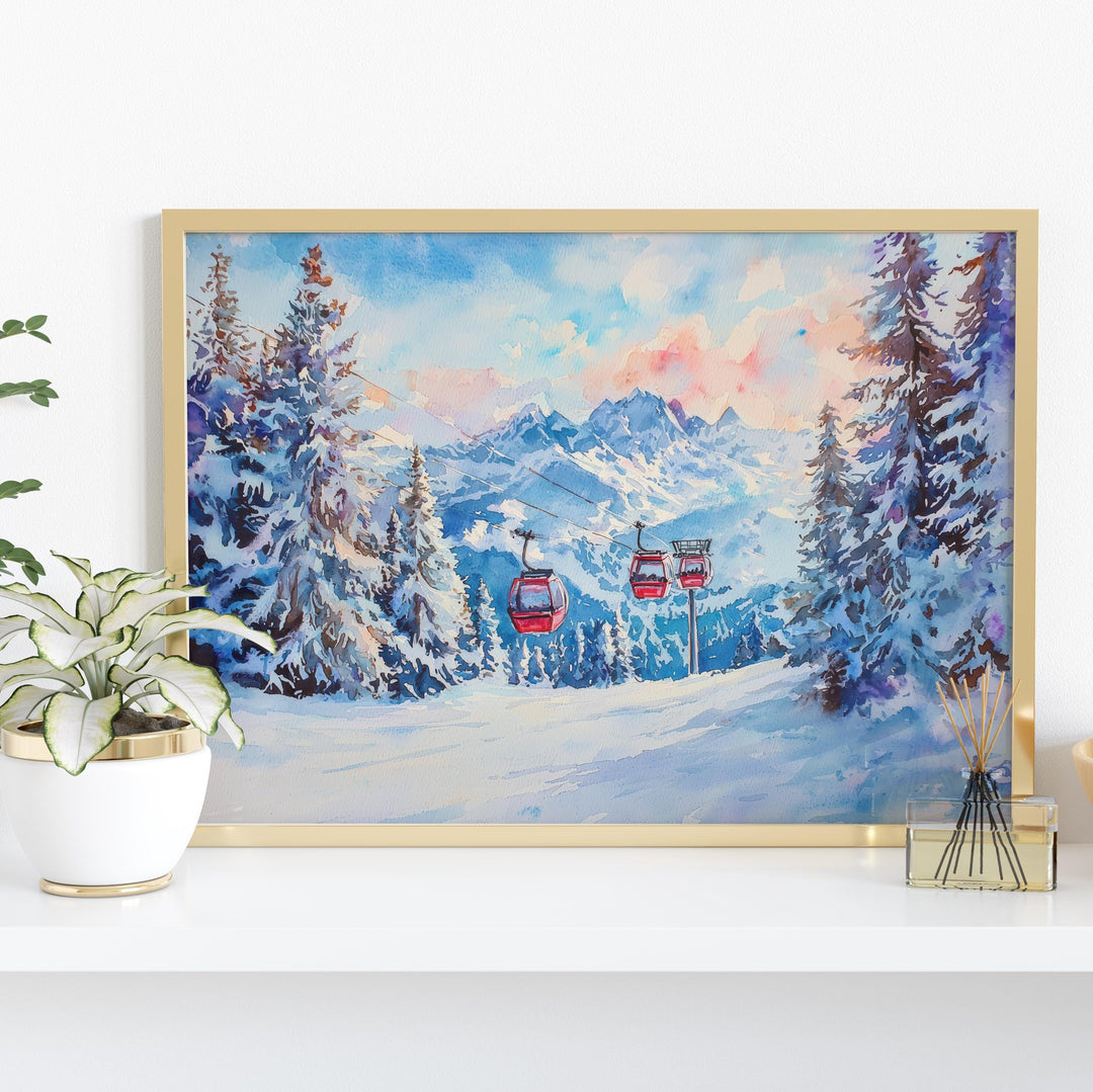La Plagne Watercolor Poster Landscape Wall Art La Plagne Wall Hanging Home Décor La Plagne Gift Art Lovers France Wall Art