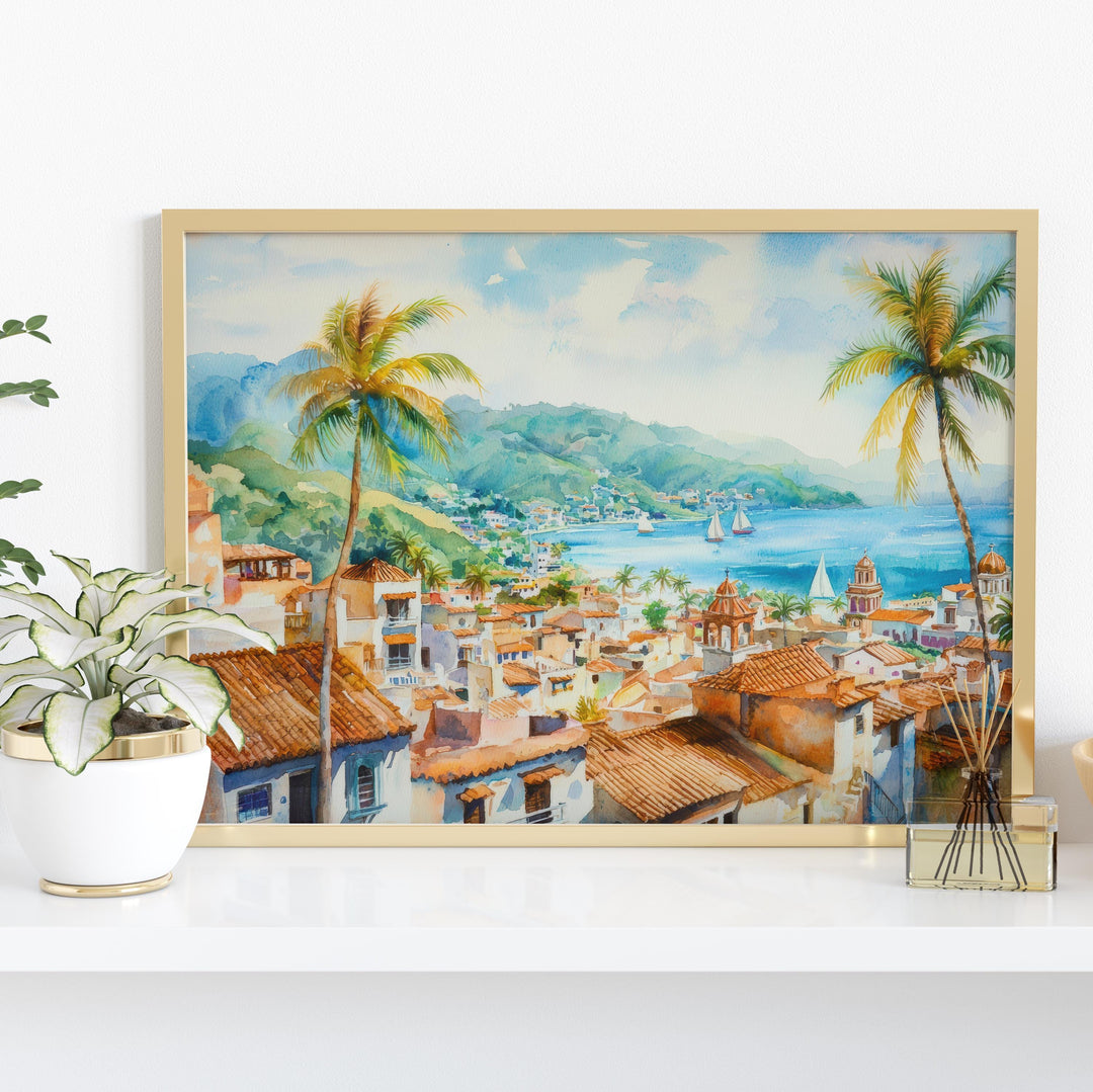 Lindos Watercolor Poster Landscape Wall Art Lindos Wall Hanging Home Décor Lindos Gift Art Lovers Greece Wall Art