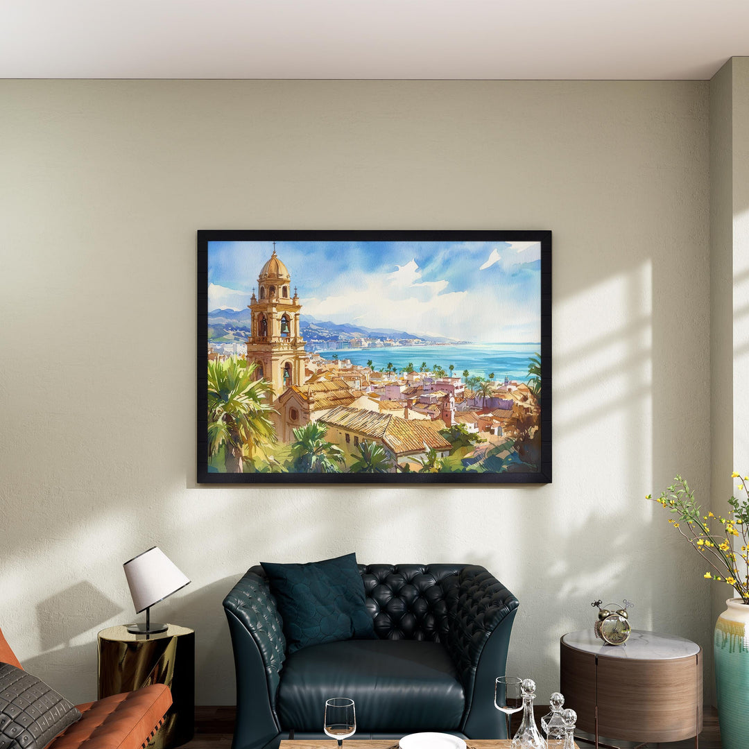 Malaga Watercolor Poster Landscape Wall Art Malaga Wall Hanging Home Décor Malaga Gift Art Lovers Spain Wall Art