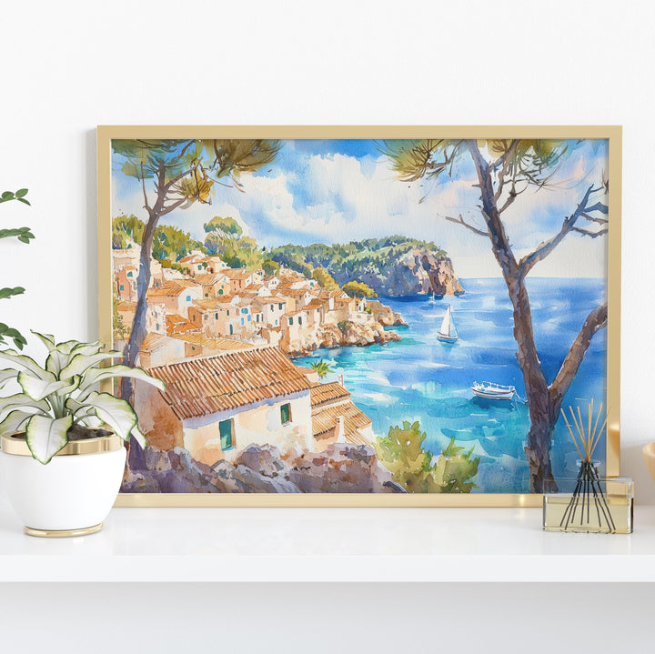 Mallorca Watercolor Poster Landscape Wall Art Mallorca Wall Hanging Home Décor Mallorca Gift Art Lovers Spain Wall Art