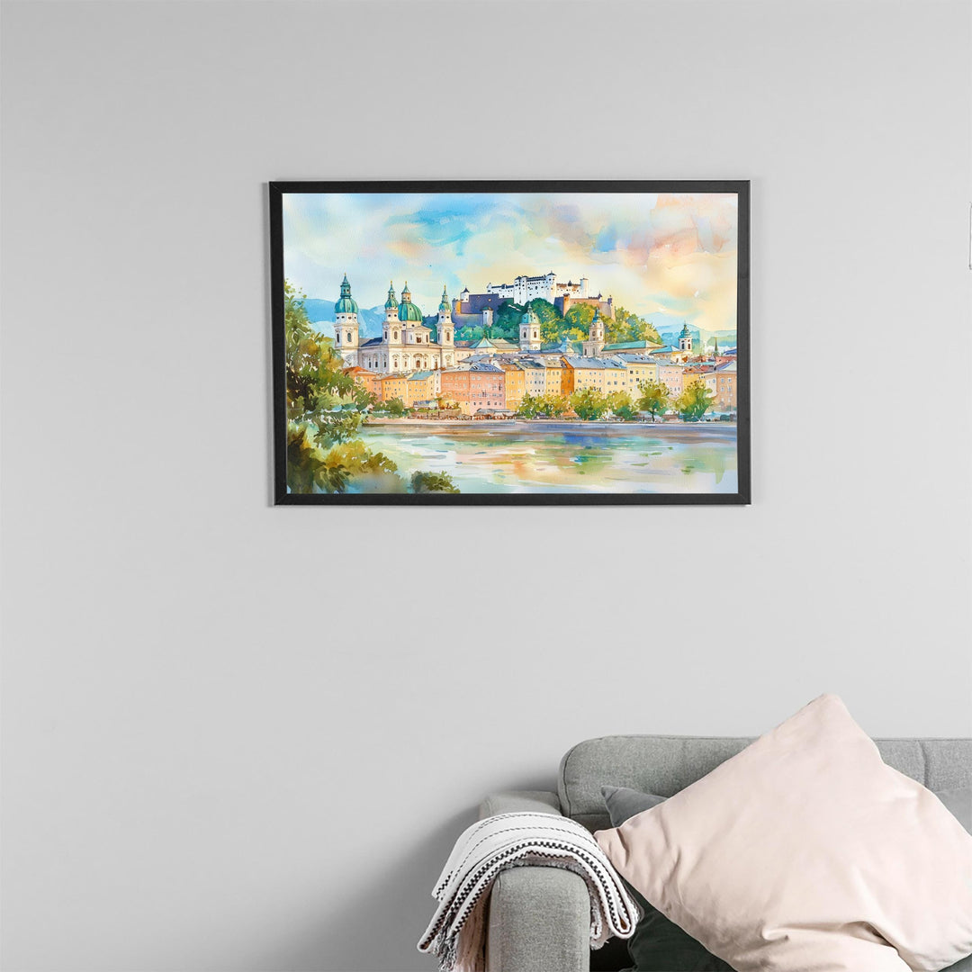 Salzburg Watercolor Poster Landscape Wall Art Salzburg Wall Hanging Home Décor Salzburg Gift Art Lovers Austria Wall Art