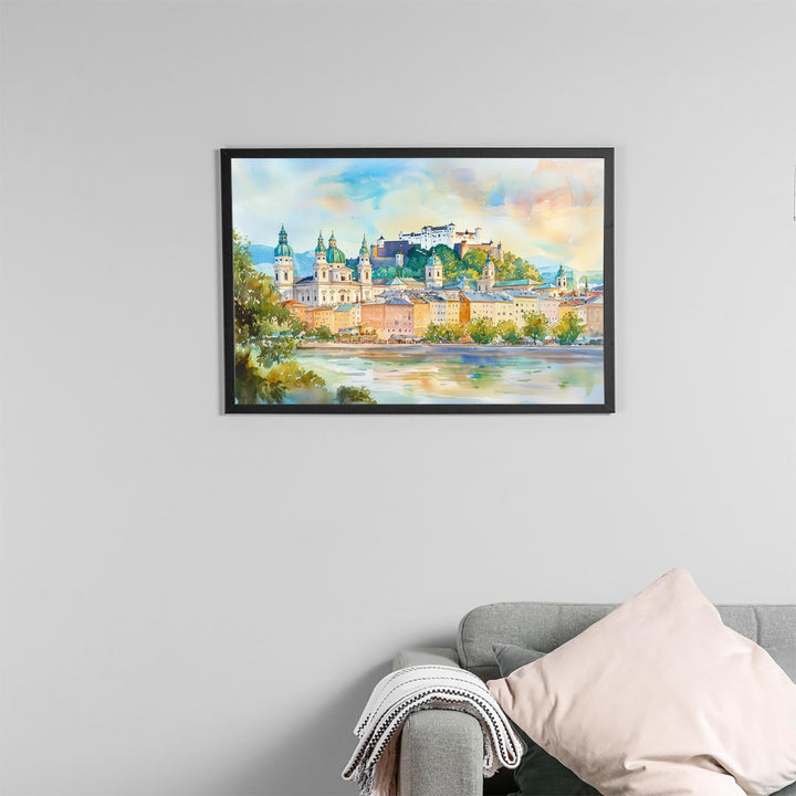 Salzburg Watercolor Poster Landscape Wall Art Salzburg Wall Hanging Home Décor Salzburg Gift Art Lovers Austria Wall Art