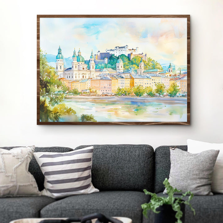 Salzburg Watercolor Poster Landscape Wall Art Salzburg Wall Hanging Home Décor Salzburg Gift Art Lovers Austria Wall Art
