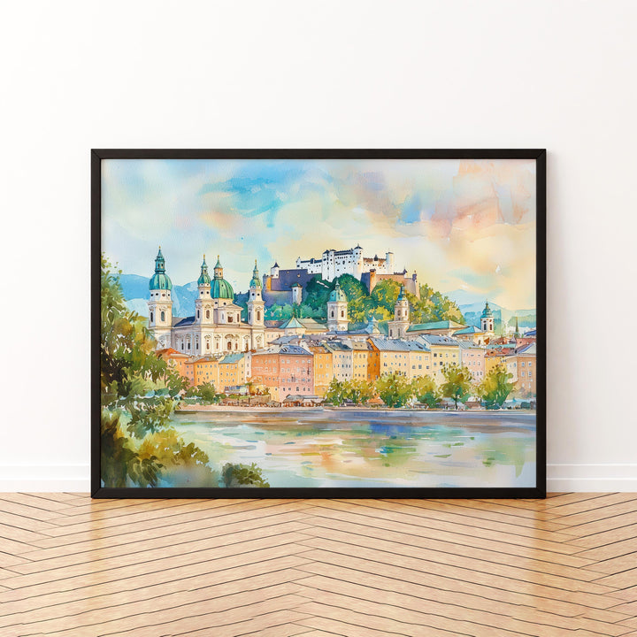 Salzburg Watercolor Poster Landscape Wall Art Salzburg Wall Hanging Home Décor Salzburg Gift Art Lovers Austria Wall Art