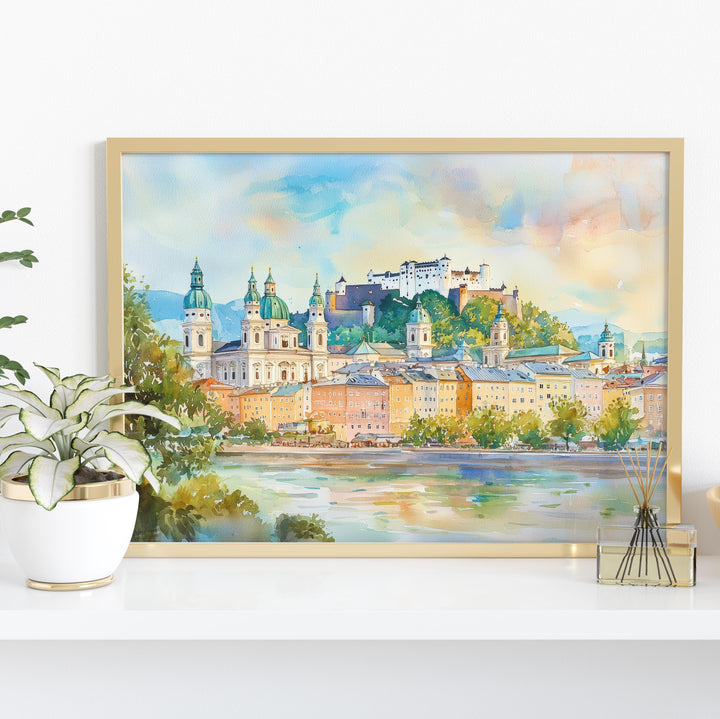 Salzburg Watercolor Poster Landscape Wall Art Salzburg Wall Hanging Home Décor Salzburg Gift Art Lovers Austria Wall Art