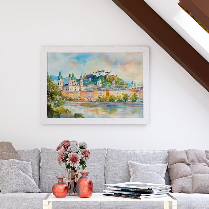 Salzburg Watercolor Poster Landscape Wall Art Salzburg Wall Hanging Home Décor Salzburg Gift Art Lovers Austria Wall Art