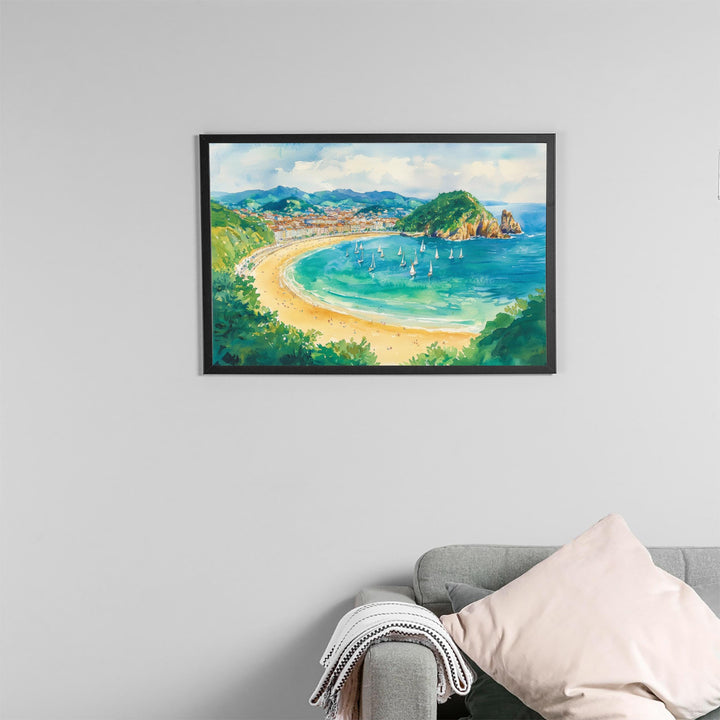 San Sebastian Watercolor Poster Landscape Wall Art San Sebastian Wall Hanging Home Décor San Sebastian Gift Art Lovers Spain Wall Art