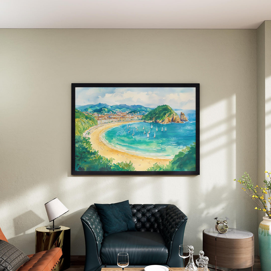 San Sebastian Watercolor Poster Landscape Wall Art San Sebastian Wall Hanging Home Décor San Sebastian Gift Art Lovers Spain Wall Art