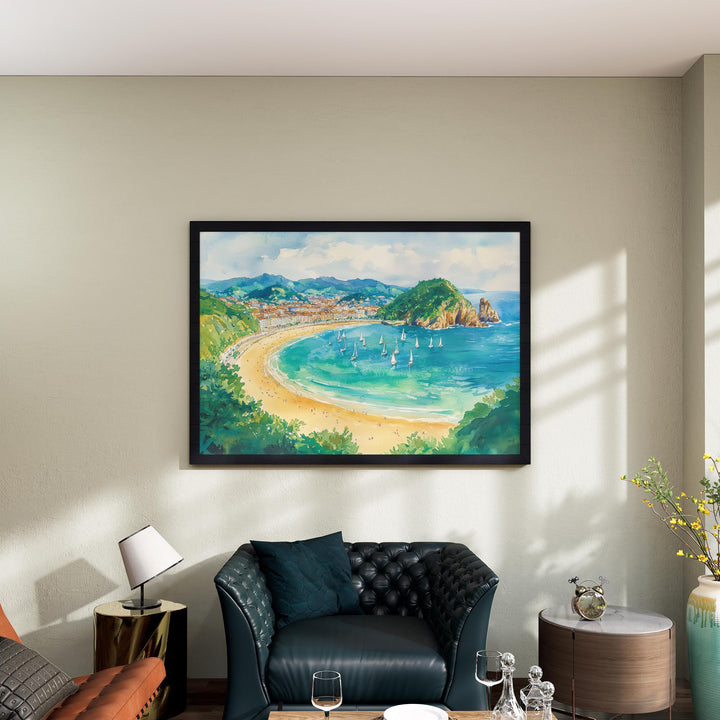 San Sebastian Watercolor Poster Landscape Wall Art San Sebastian Wall Hanging Home Décor San Sebastian Gift Art Lovers Spain Wall Art