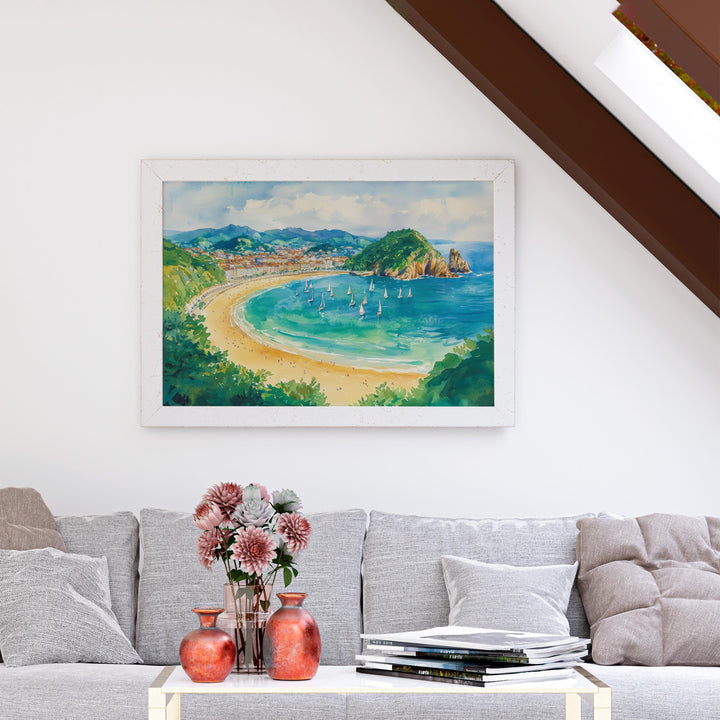 San Sebastian Watercolor Poster Landscape Wall Art San Sebastian Wall Hanging Home Décor San Sebastian Gift Art Lovers Spain Wall Art