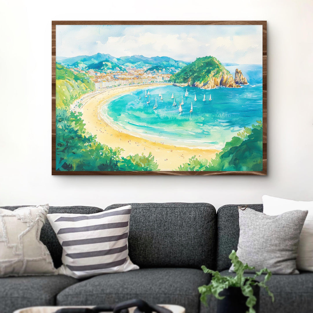 San Sebastian Watercolor Poster Landscape Wall Art San Sebastian Wall Hanging Home Décor San Sebastian Gift Art Lovers Spain Wall Art
