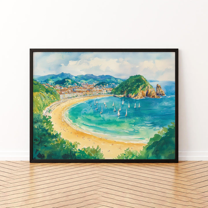 San Sebastian Watercolor Poster Landscape Wall Art San Sebastian Wall Hanging Home Décor San Sebastian Gift Art Lovers Spain Wall Art