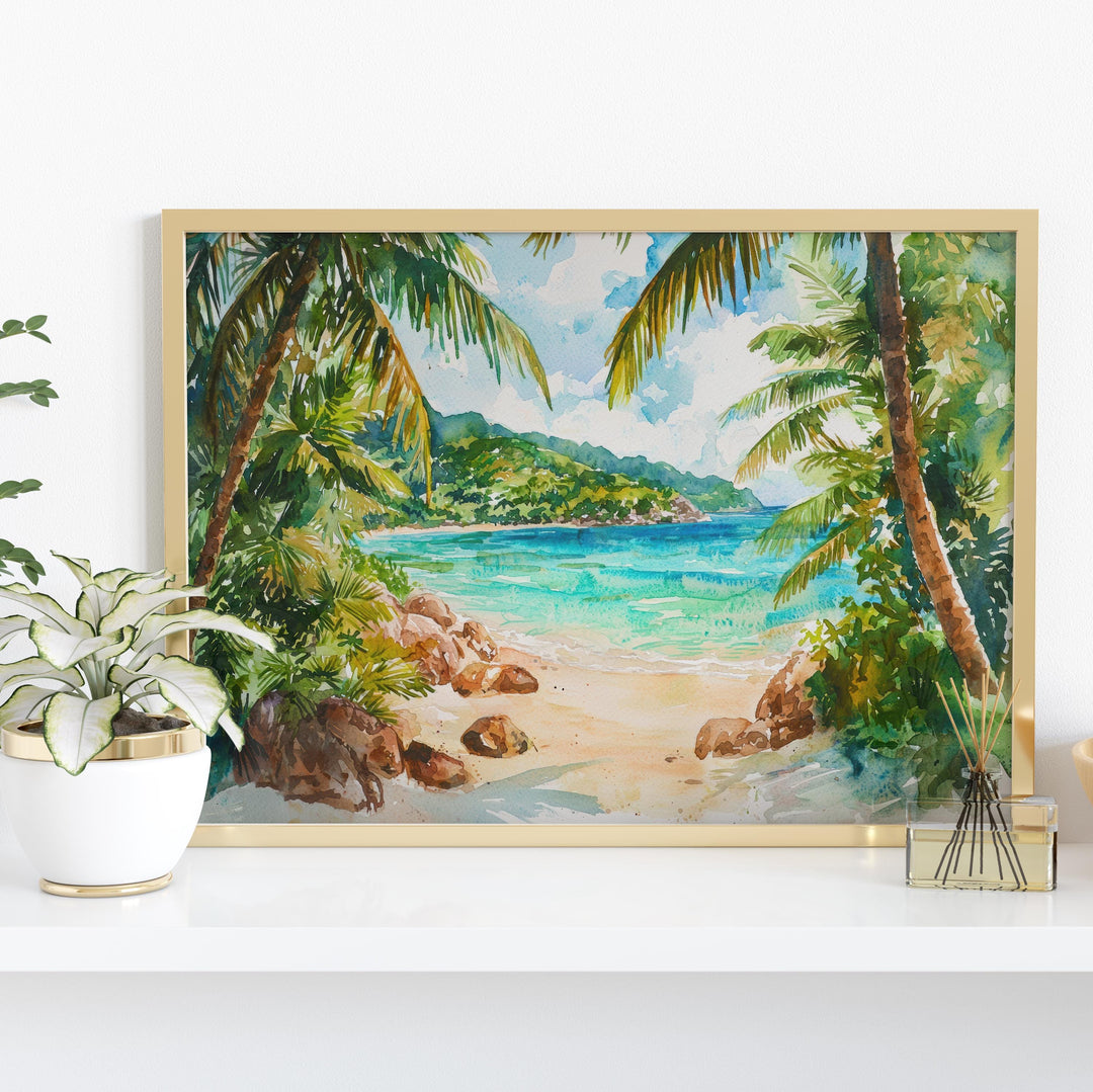 Seychelles Watercolor Poster Landscape Wall Art Seychelles Wall Hanging Home Décor Seychelles Gift Art Lovers Seychelles Wall Art