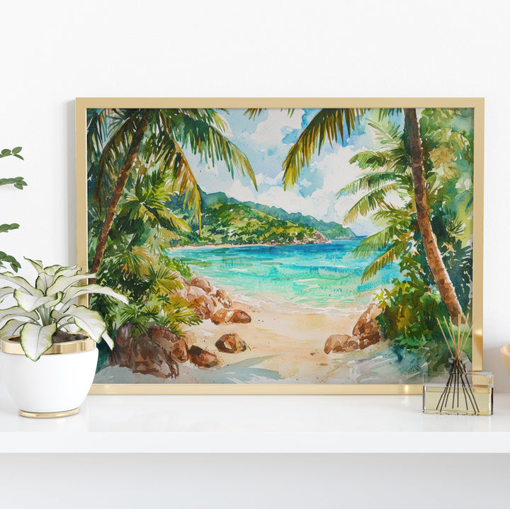 Seychelles Watercolor Poster Landscape Wall Art Seychelles Wall Hanging Home Décor Seychelles Gift Art Lovers Seychelles Wall Art