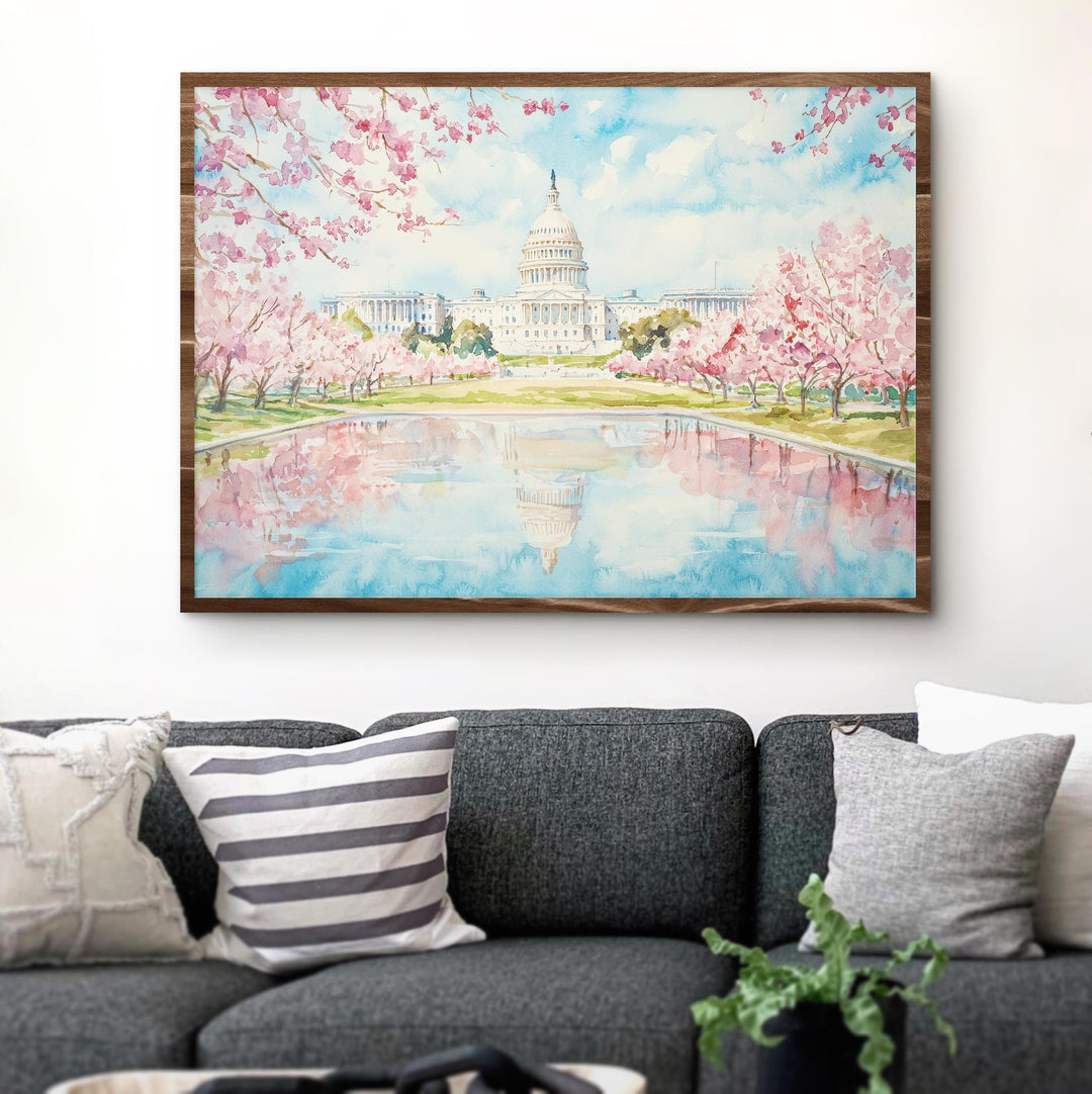 Washington DC Watercolor Poster Landscape Wall Art Washington DC Wall Hanging Home Décor Washington DC Gift Art Lovers United States Art