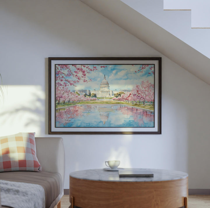 Washington DC Watercolor Poster Landscape Wall Art Washington DC Wall Hanging Home Décor Washington DC Gift Art Lovers United States Art