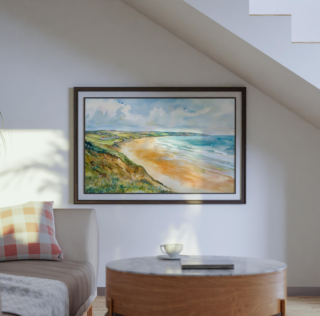 Woolacombe Watercolor Poster Landscape Wall Art Woolacombe Wall Hanging Home Décor Woolacombe Gift Art Lovers United Kingdom Wall Art