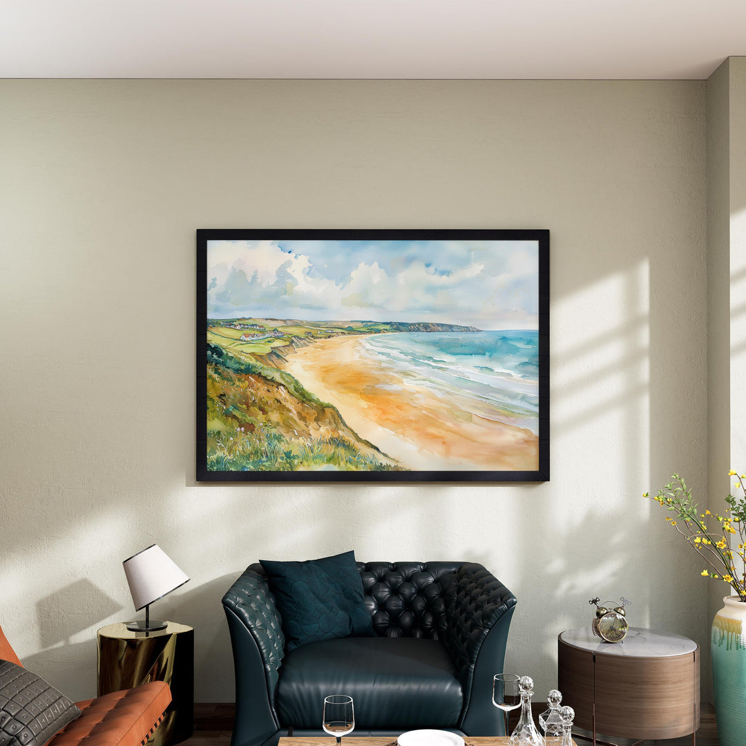 Woolacombe Watercolor Poster Landscape Wall Art Woolacombe Wall Hanging Home Décor Woolacombe Gift Art Lovers United Kingdom Wall Art