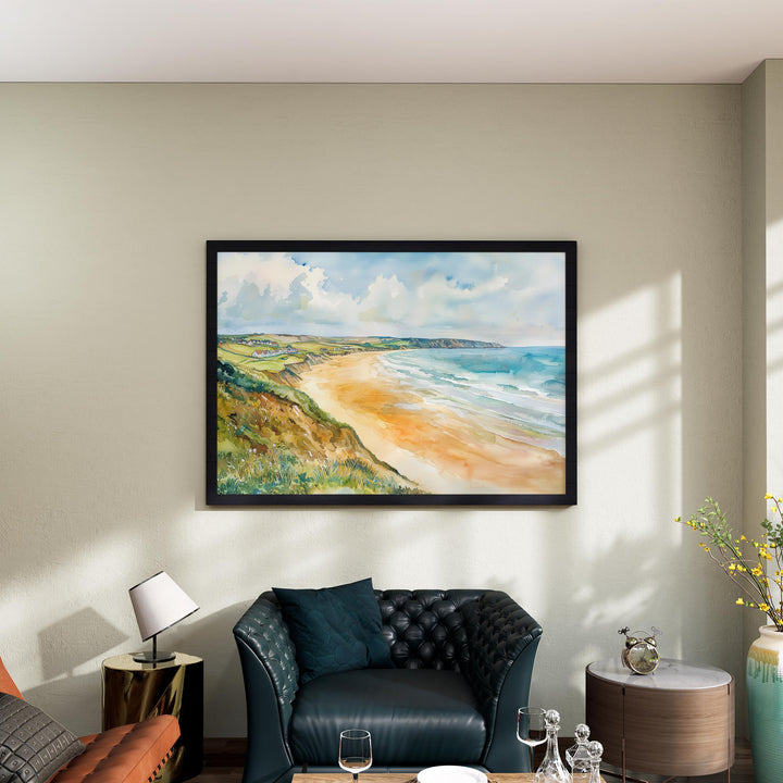 Woolacombe Watercolor Poster Landscape Wall Art Woolacombe Wall Hanging Home Décor Woolacombe Gift Art Lovers United Kingdom Wall Art