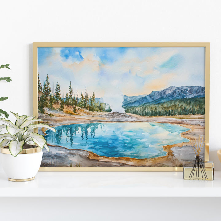 Yellowstone Watercolor Poster Landscape Wall Art Yellowstone Wall Hanging Home Décor Yellowstone Gift Art Lovers United States Wall Art