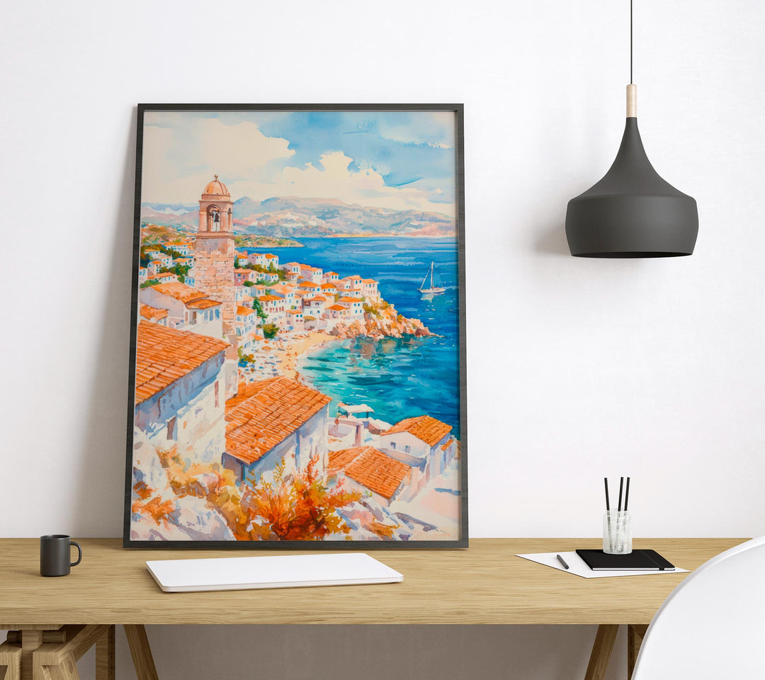 Hydra Watercolor Poster Wall Art Hydra Wall Hanging Home Décor Hydra Gift Art Lovers Greece Wall Art