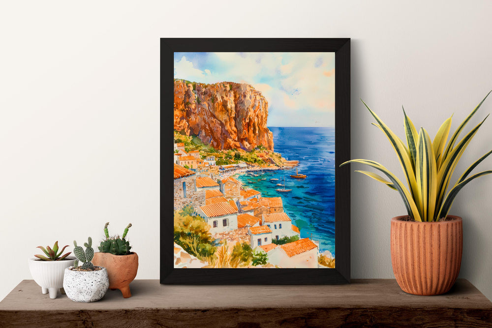 Monemvasia Watercolor Poster Wall Art Monemvasia Wall Hanging Home Décor Monemvasia Gift Art Lovers Greece Wall Art