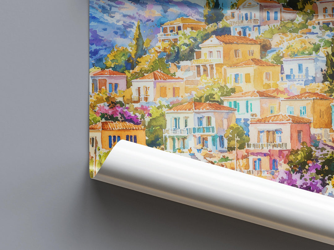 Symi Watercolor Poster Wall Art Symi Wall Hanging Home Décor Symi Gift Art Lovers Greece Wall Art
