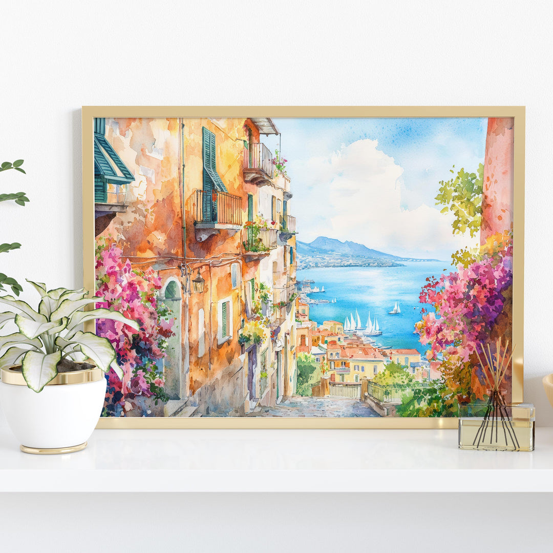 Naples Watercolor Poster Landscape Wall Art Naples Wall Hanging Home Décor Naples Gift Art Lovers Italy Wall Art