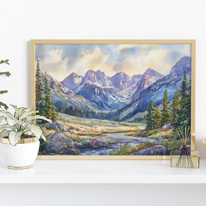Rocky Mountain NP Watercolor Poster Landscape Wall Art Rocky Mountain NP Wall Hanging Home Décor Rocky Mountain NP Gift Art Lovers