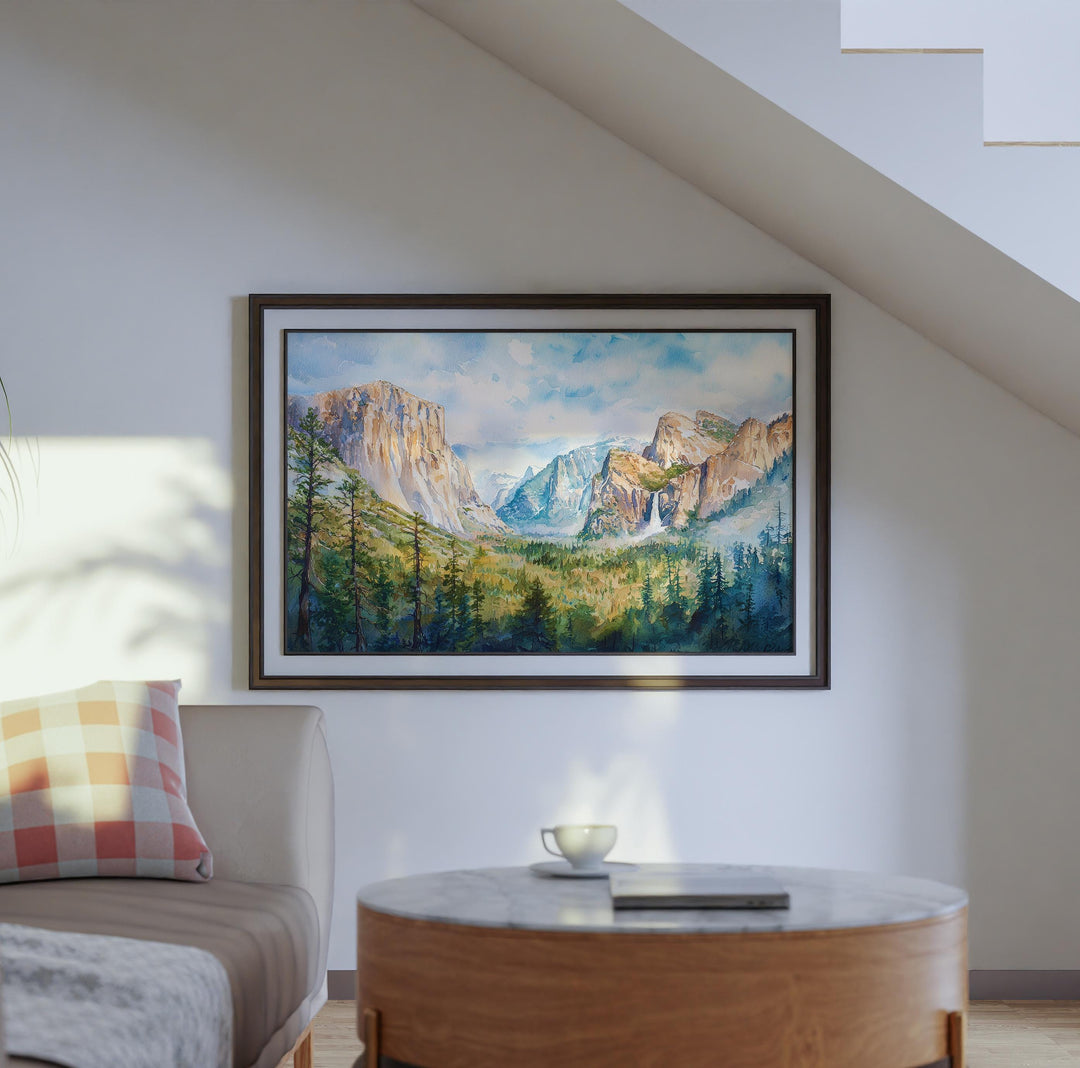 Yosemite Valley Watercolor Poster Landscape Wall Art Yosemite Valley Wall Hanging Home Décor Yosemite Valley Gift Art Lovers United States