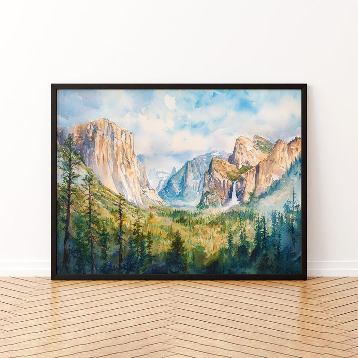Yosemite Valley Watercolor Poster Landscape Wall Art Yosemite Valley Wall Hanging Home Décor Yosemite Valley Gift Art Lovers United States