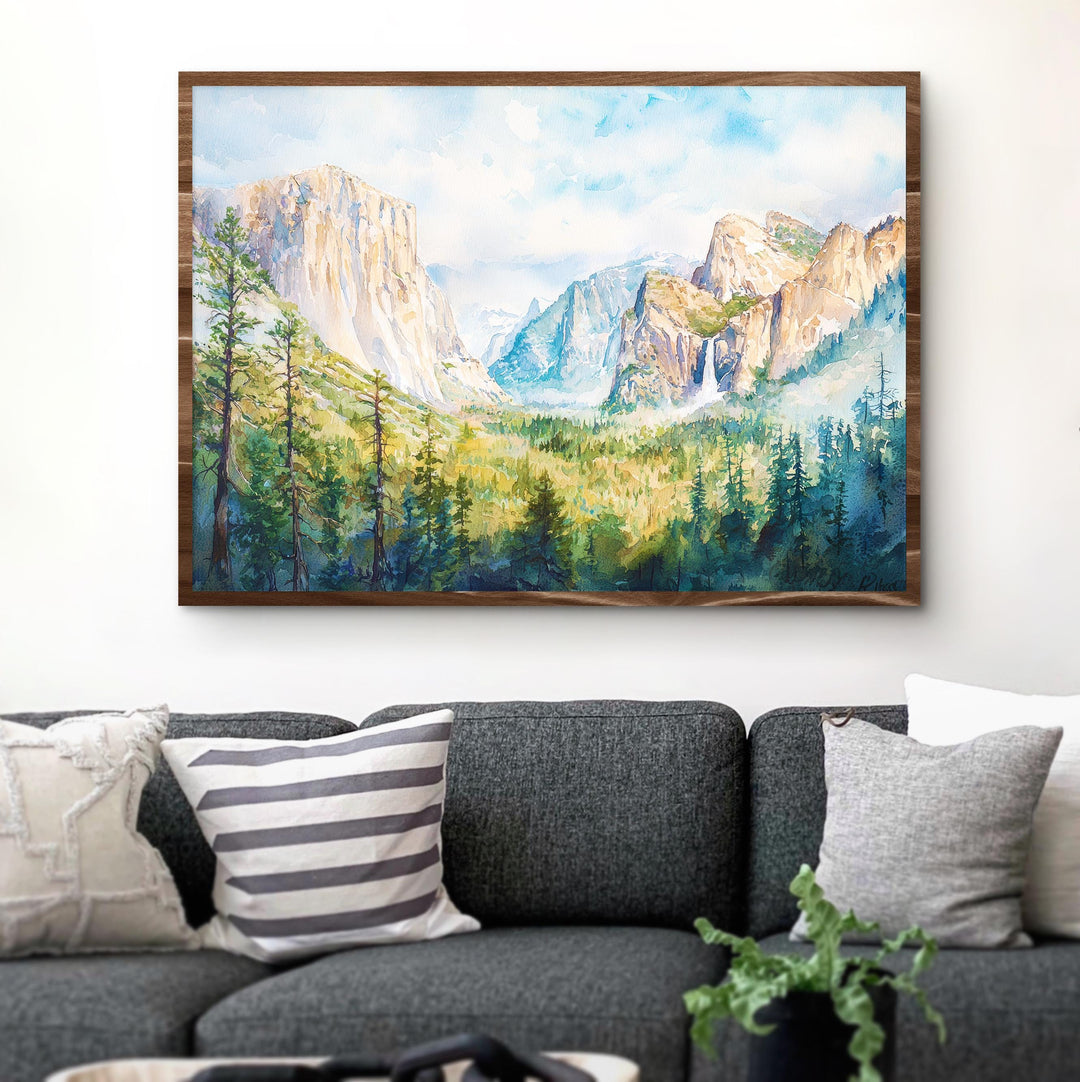 Yosemite Valley Watercolor Poster Landscape Wall Art Yosemite Valley Wall Hanging Home Décor Yosemite Valley Gift Art Lovers United States