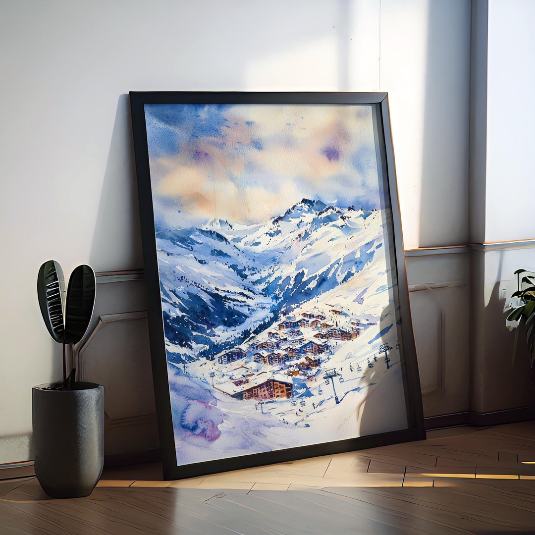 Val Thorens Watercolor Poster Wall Art Val Thorens Wall Hanging Home Décor Val Thorens Gift Art Lovers France Wall Art