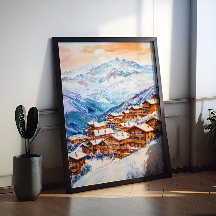 Les Arcs Watercolor Poster Wall Art Les Arcs Wall Hanging Home Décor Les Arcs Gift Art Lovers France Wall Art