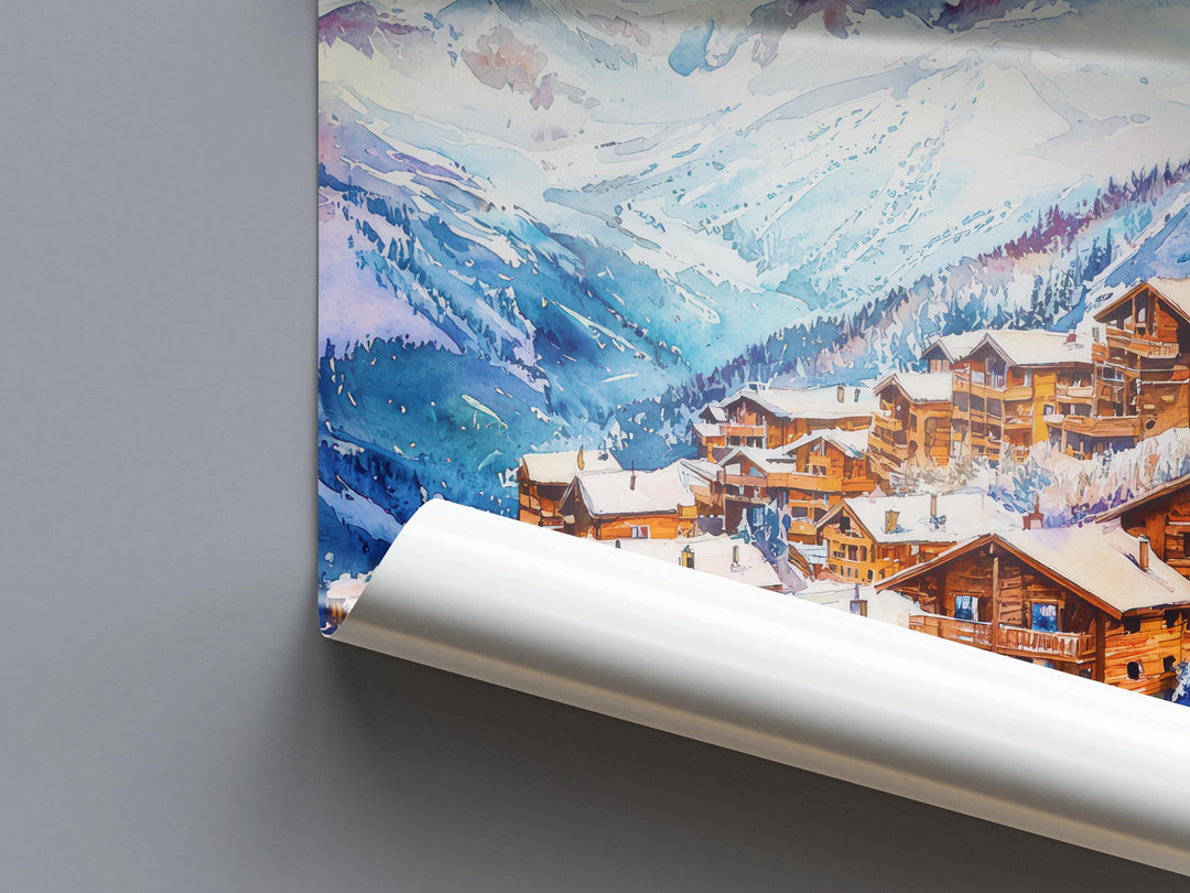 Les Arcs Watercolor Poster Wall Art Les Arcs Wall Hanging Home Décor Les Arcs Gift Art Lovers France Wall Art