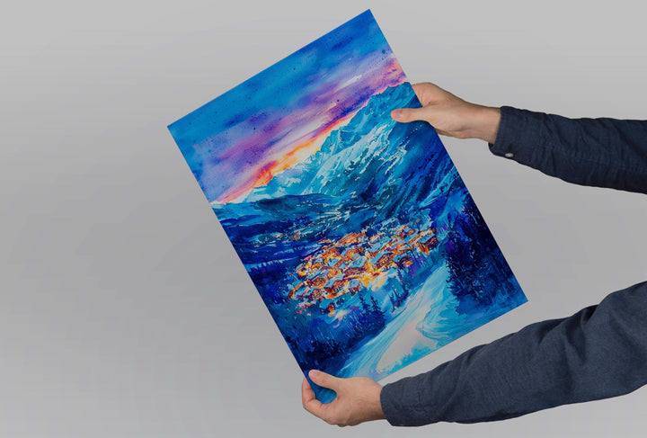 Alpe d'Huez Watercolor Poster Wall Art Alpe d'Huez Wall Hanging Home Décor Alpe d'Huez Gift Art Lovers France Wall Art